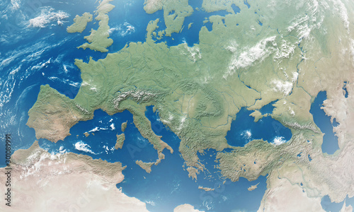 Fototapeta Naklejka Na Ścianę i Meble -  Close-up Detailed View on Europe from Space. Elements of this image furnished by NASA.