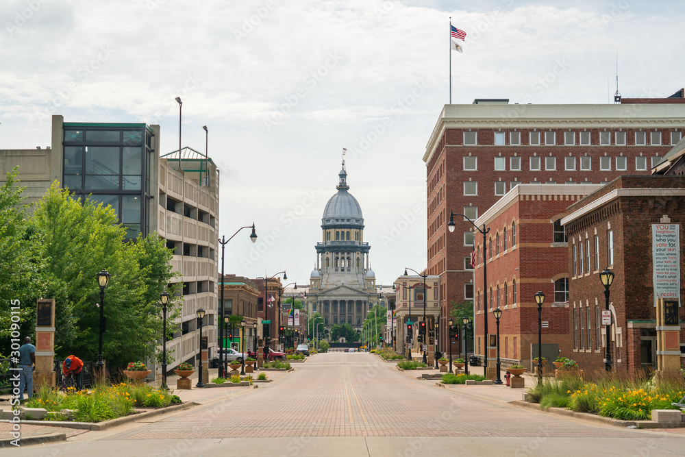 Street View of the Illinois State Capitol Building - obrazy, fototapety, plakaty 