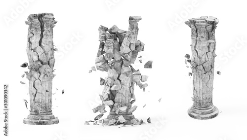 Set of Broken Classic Ancient Column isolated on white background
