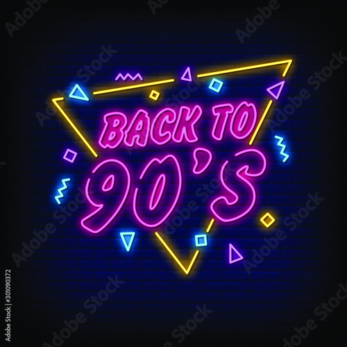 Back to 90's Neon Signs Style Text Vector