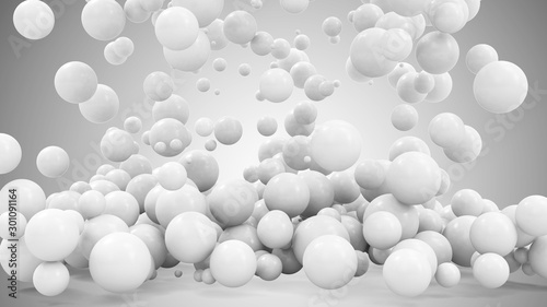 Heap of White Balls Falling on gradient background. 3D Rendering