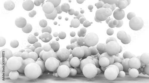 Heap of White Balls Falling on white background. 3D Rendering