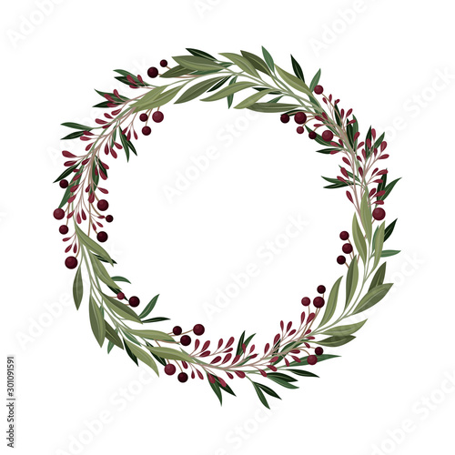 Elegant Wreath With Berries and Greenery Vector Element