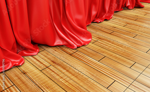 Bilde på lerret Close-up View of Red Curtains at the Stage Performance