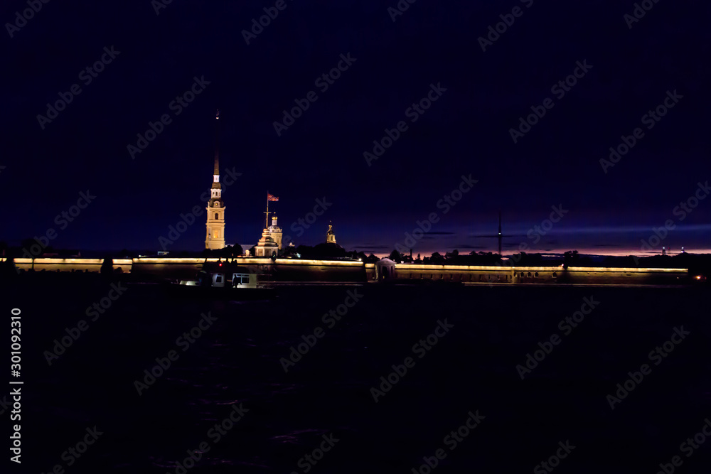 Night view of Peter and Paul fortress in St. Petersburg, Russia