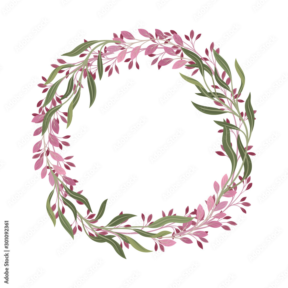 Gathered in Wreath Branches and Berries Vector Decoration