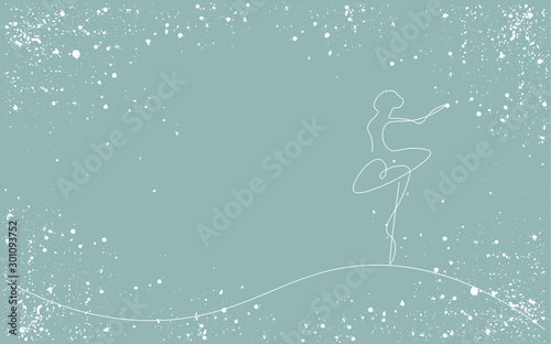 Christmas background with ballet dancer continuous line drawing, vector illustration
