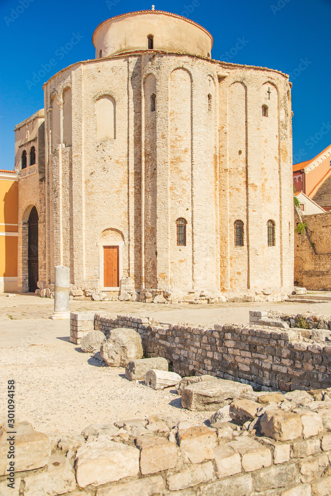 Saint Donatus church from 9th century on the historic site of old Roman forum ruins in the city of Zadar in Dalmatia, Croatia