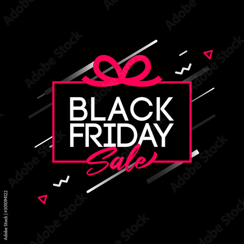 Black Friday Sale Vector illustration. Red gift box frame with abstract elements.