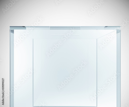 Empty Glass Box on gradient background. 3D Rendering