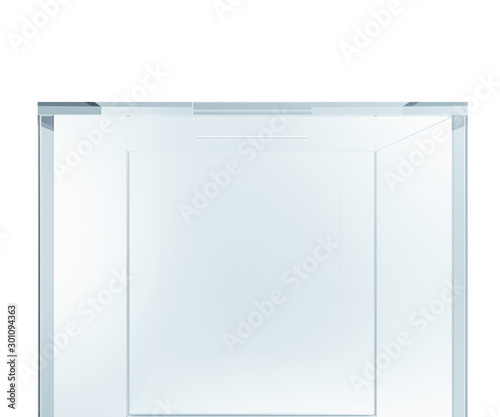 Empty Glass Box isolated on white background. 3D Rendering