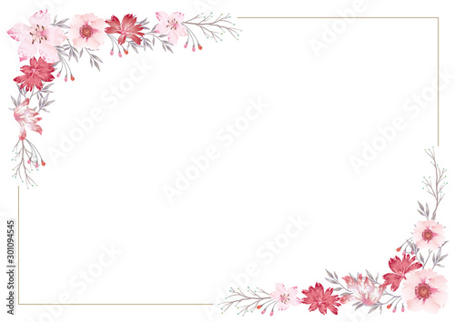 水彩風　花のフレームイラスト