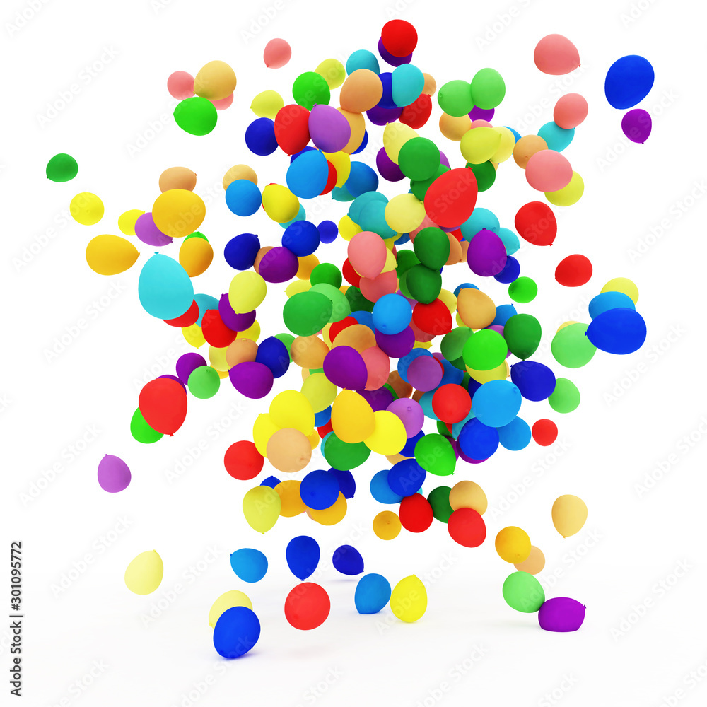 Heap of Multicolored Balloons isolated on white background. 3D Rendering