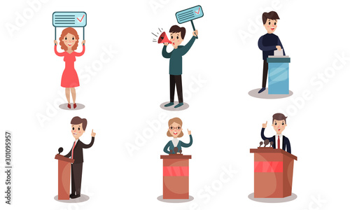 Politicians And Voters Involved In Election Process Vector Illustration Set Isolated On White Background