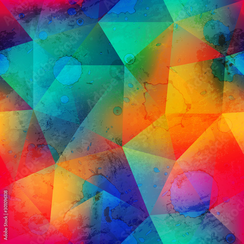 Grunge triangle seamless pattern with spot effect.