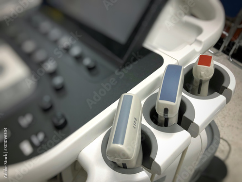 linear, curvilinear, cardiac probe ultrasound with machine photo