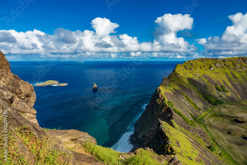 Tangata matu islets in Rapa Nui behind Rano Kau photo