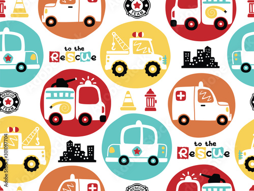 vector seamless pattern of rescue team vehicles