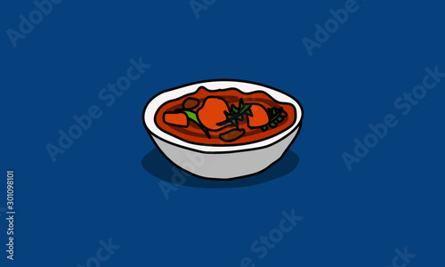 Goan Chicken Vindaloo Curry Hand Drawn Vector Illustration