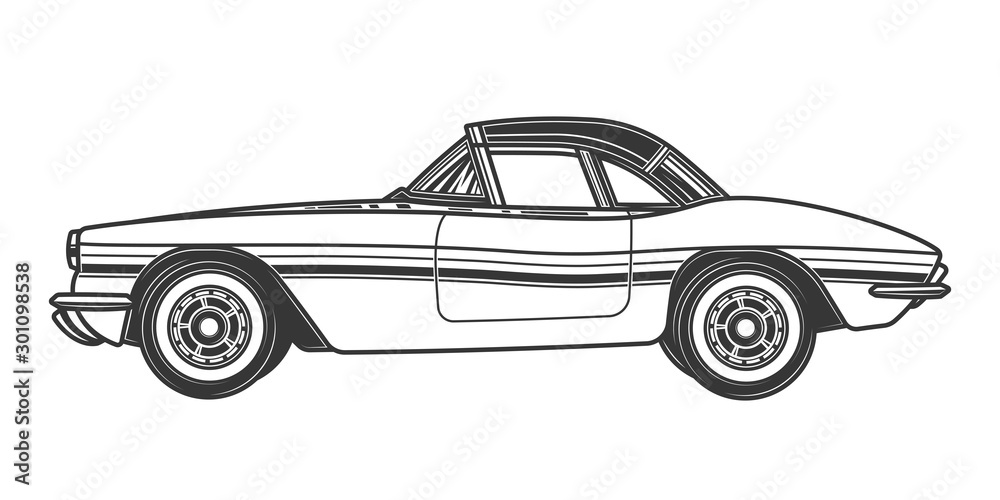 Original contour vector illustration. Retro-car.