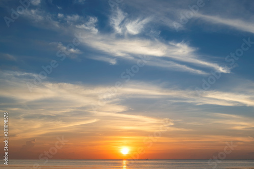 Beautiful sunrise at tropical beach, South Miami Beach, Florida. 