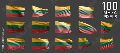 Photography Lithuania flag isolated - various realistic renders of the waving flag on grey b