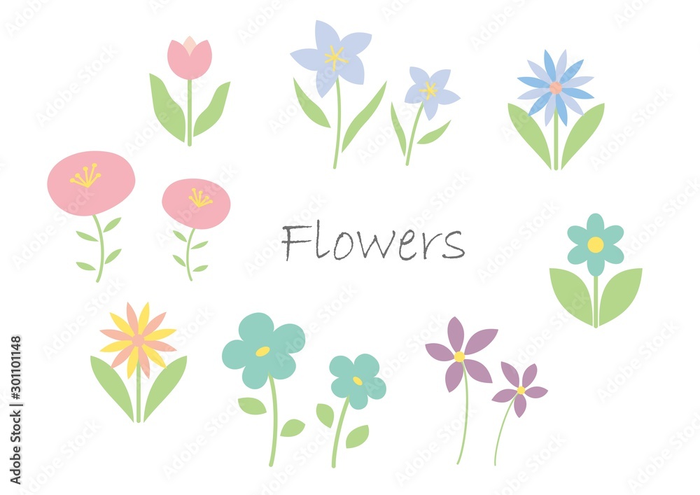 かわいい花のイラストセット Stock Vector Adobe Stock