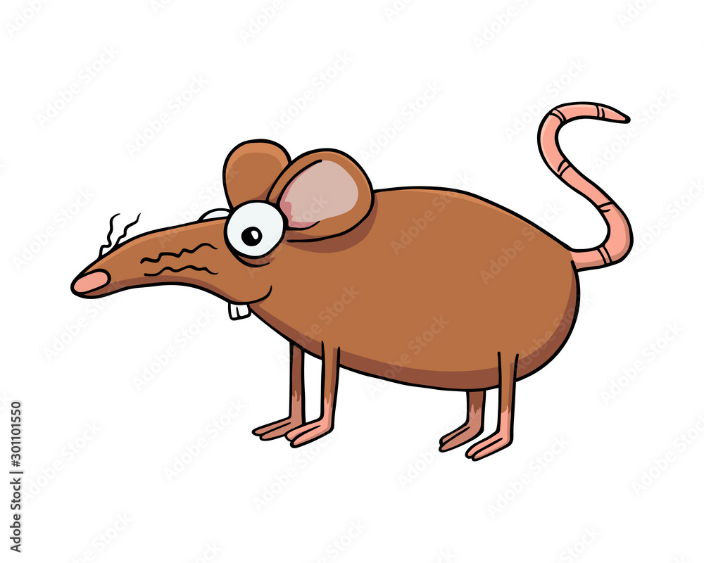 Brown rat or mouse staying on feet sideview and smiling. Illustration isolated on flat white background for kids book or for chinese new year of the rat. For children ilustración de Stock | Brown rat or mouse staying on feet sideview and smiling. Illustration isolated on flat white background for kids book or for chinese new year of the rat. For children ilustración de Stock |