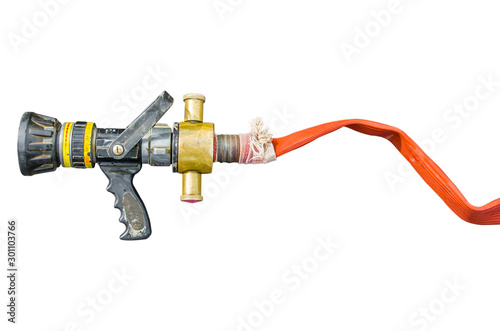 Fire hose on isolsted white background photo