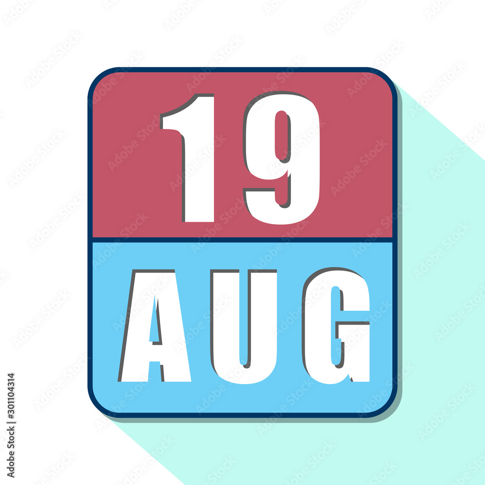 august 19th. Day 19 of month,Simple calendar icon on white background. Planning. Time management. Set of calendar icons for web design. summer month, day of the year concept august 19th. Day 19 of month,Simple calendar icon on white background. Planning. Time management. Set of calendar icons for web design. summer month, day of the year concept
