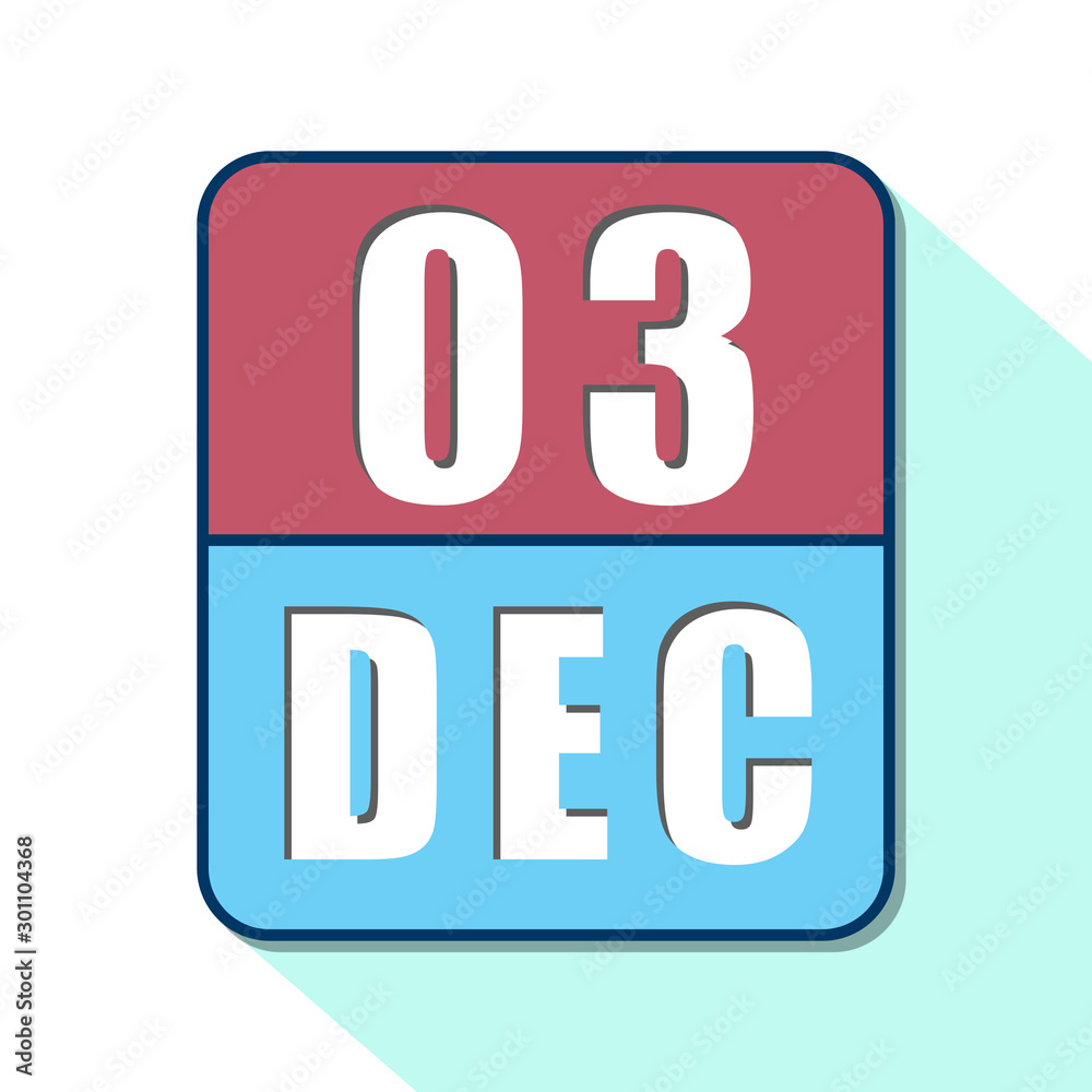 december 3rd. Day 3 of month,Simple calendar icon on white background. Planning. Time management. Set of calendar icons for web design. winter month, day of the year concept december 3rd. Day 3 of month,Simple calendar icon on white background. Planning. Time management. Set of calendar icons for web design. winter month, day of the year concept