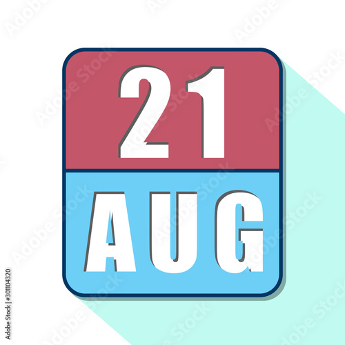 august 21st. Day 20 of month,Simple calendar icon on white background. Planning. Time management. Set of calendar icons for web design. summer month, day of the year concept