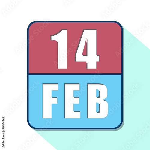 february 14th. Day 14 of month,Simple calendar icon on white background. Planning. Time management. Set of calendar icons for web design. winter month, day of the year concept