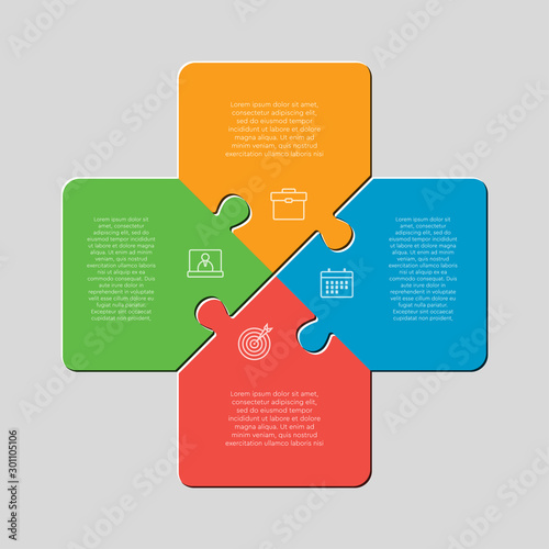 Four jigsaw puzzle square diagram info graphic