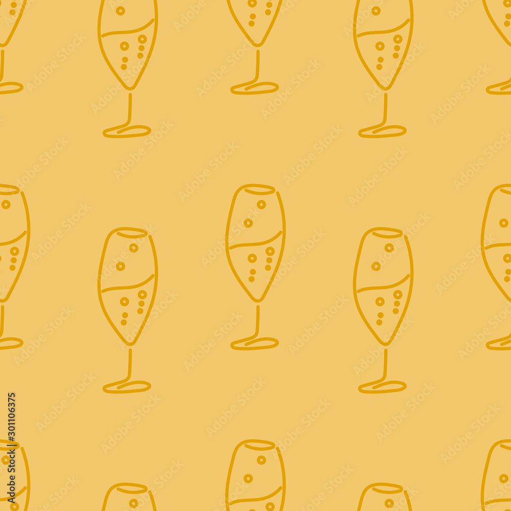 Cooking seamless patterns. Glass wine glasses . Festive theme. One Line Drawing. Vector illustration Cooking seamless patterns. Glass wine glasses . Festive theme. One Line Drawing. Vector illustration