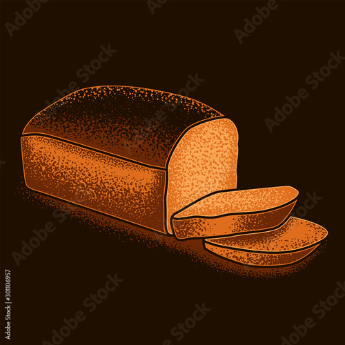 Original vector illustration in a retro style. Freshly baked sliced loaf of bread.