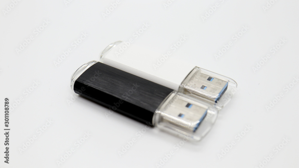 White and Black USB Memory on Isolated Background White and Black USB Memory on Isolated Background