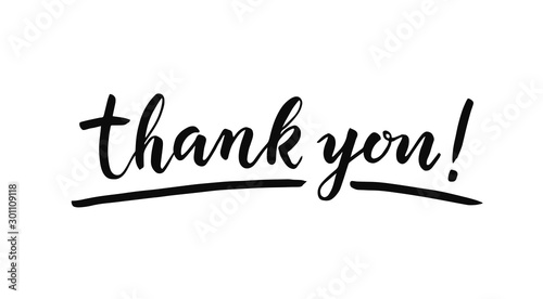 Thank you lettering on white background. Hand drawn inscription