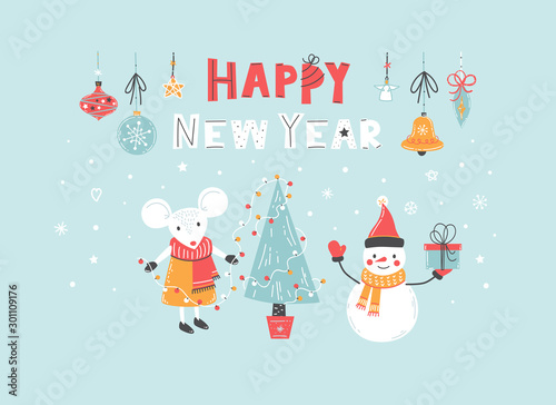 Happy New Year vector greeting card with lettering quote