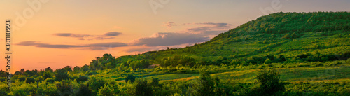 Karpathian mountains and sunset sky