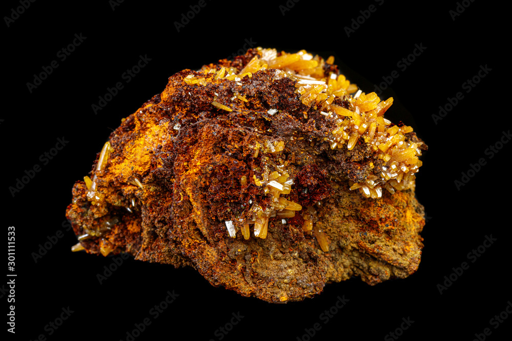 macro mineral Wulfenite stone on a black background macro mineral Wulfenite stone on a black background
