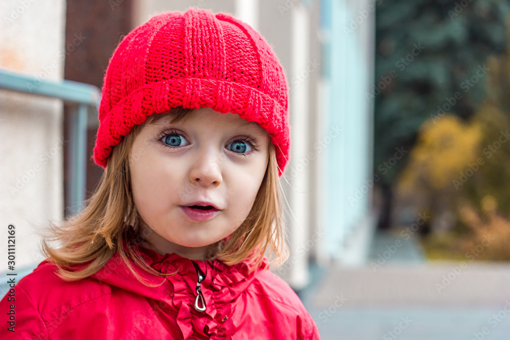 emotional portrait, close-up face of a little girl with expression of surprise, happy childhood emotional portrait, close-up face of a little girl with expression of surprise, happy childhood