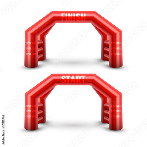 Inflatable Arch Set Isolated Vector. Place For Sponsors Advertising. Archway, Suitable For Sport Event. Marathon Racing Concept. Vector Illustration.