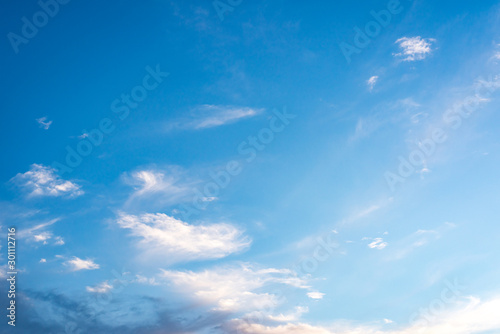 Fototapeta Naklejka Na Ścianę i Meble -  Evening sky with white clouds. Blue sky with white clouds.