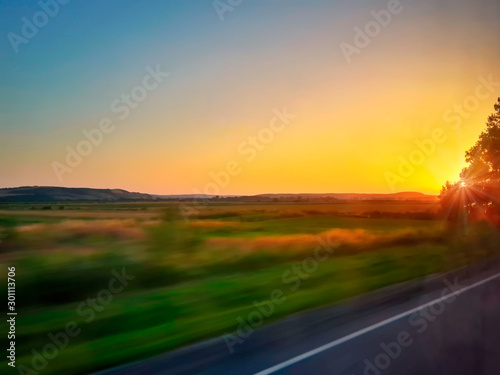 Karpathian mountains and sunset sky