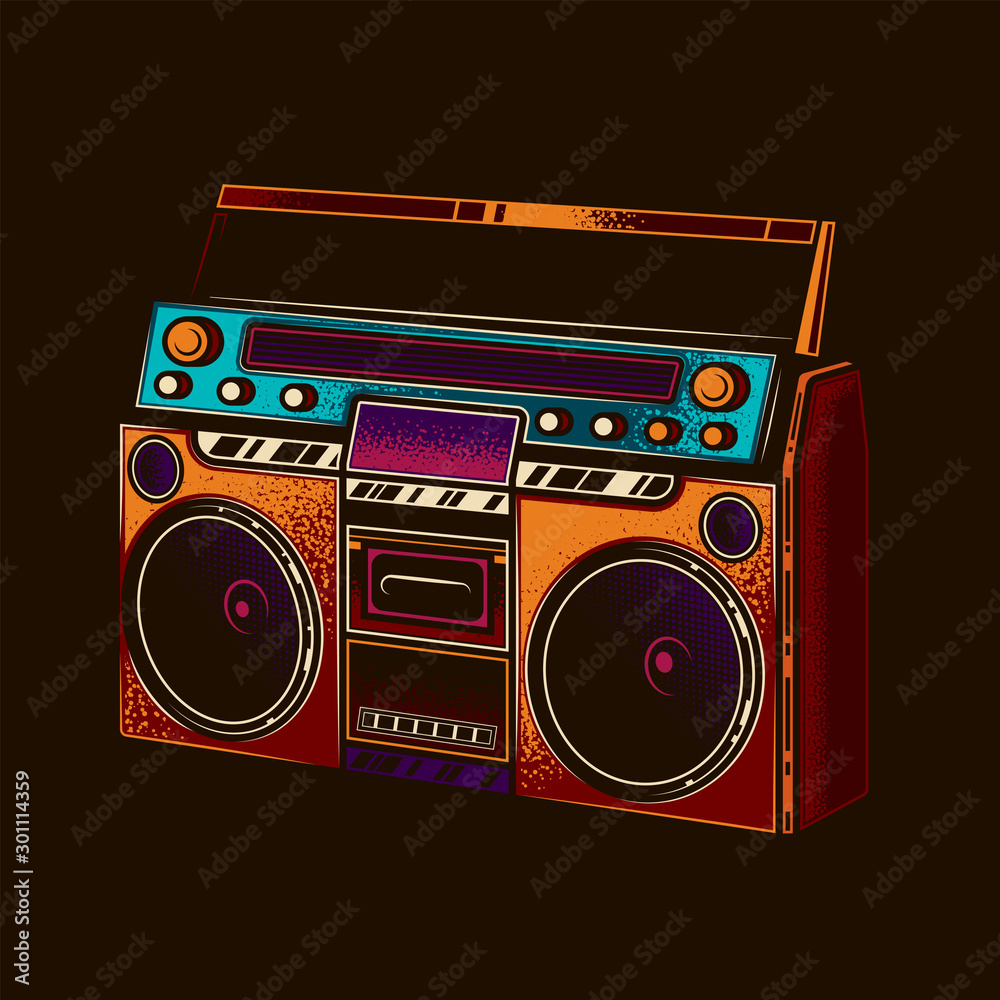 Original vector illustration. Boombox. Retro portable stereo radio cassette player. Original vector illustration. Boombox. Retro portable stereo radio cassette player.
