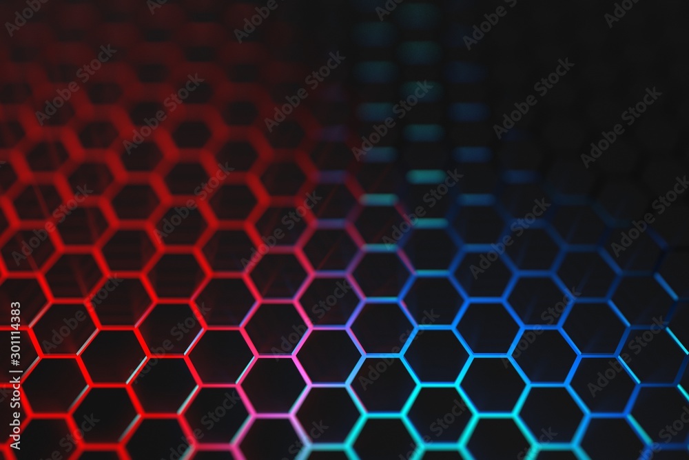 3d render blue and red light Hexagon Background 3d render blue and red light Hexagon Background