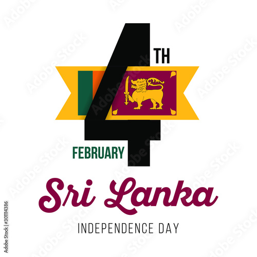 Congratulatory design for February 4, Independence Day of Sri Lanka and text with the colors of the flag of Sri Lanka. Vector illustration