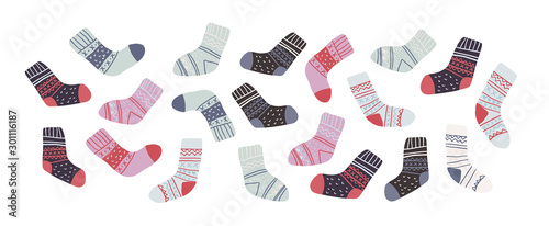 set of cute colorful socks in scandinavian style