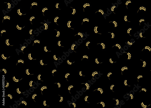 Lily of the valley, may-lily Seamless pattern, background. Vector illustration. In art nouveau style, vintage, old, retro style. In gold and black.. photo